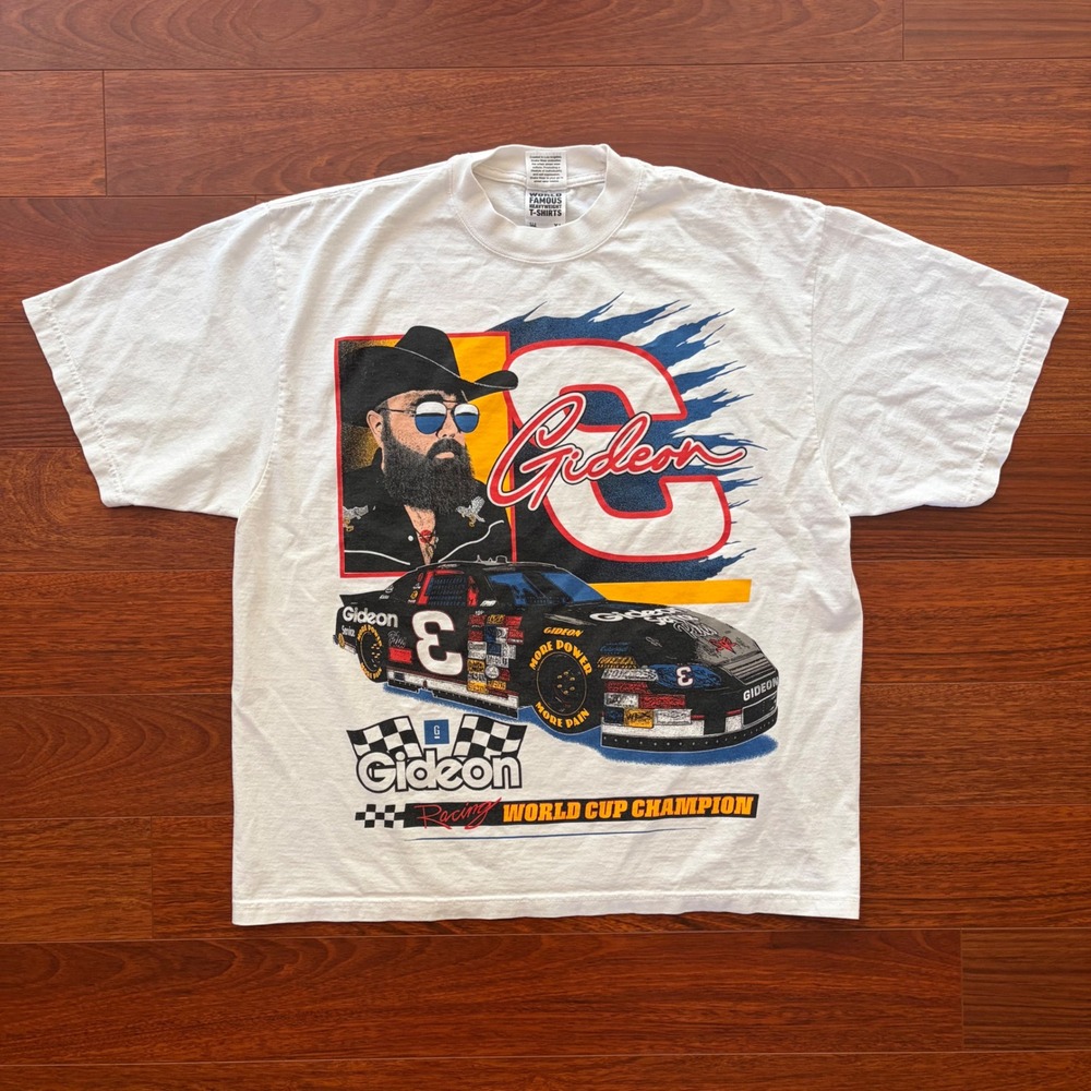 Shaka Wear Mens XL White Gideon Racing Graphic T-Shirt Pedal to the Metal Heavy